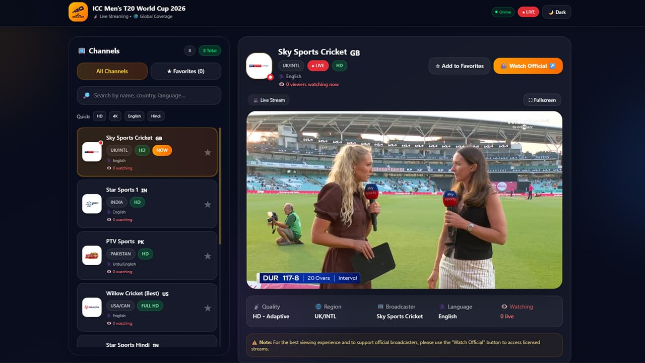ICC Men's T20 World Cup 2026 Streaming Platform